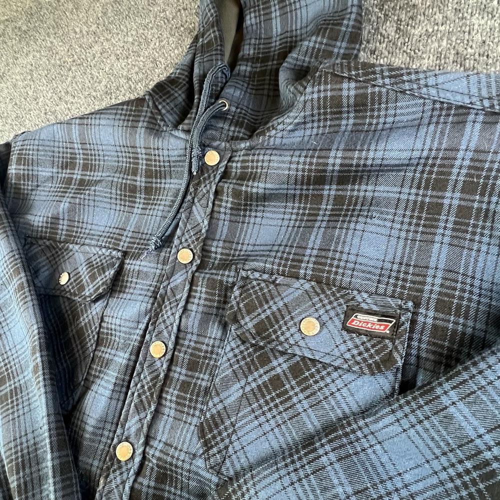 Dickies Mens X-Large Fleece Lined Insulated Plaid Hooded Jacket Shacket READ